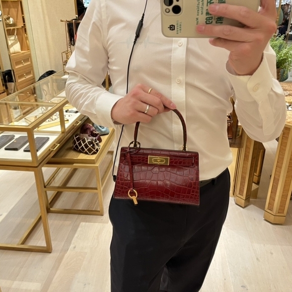 Tory Burch Lee Radzwill Embossed Petite Bag Roma Red - Picture 5 of 9